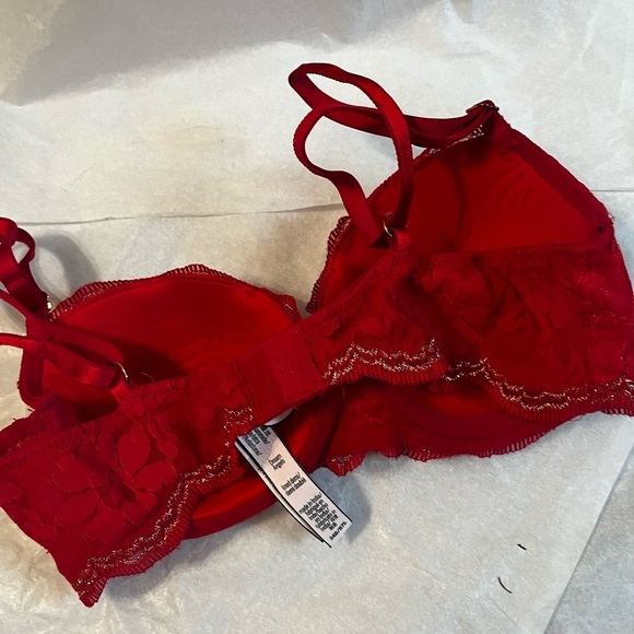 Victoria Secret Dream Angel Red Lace Trim Bra Sz 34B Lined Demi - Picture 6 of 10